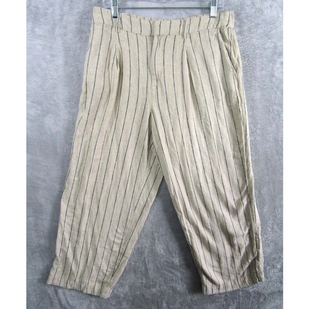 A New Day Pinstripe Tapered Pants Womens 12 Regular Beige‎ Excellent Linen Blend